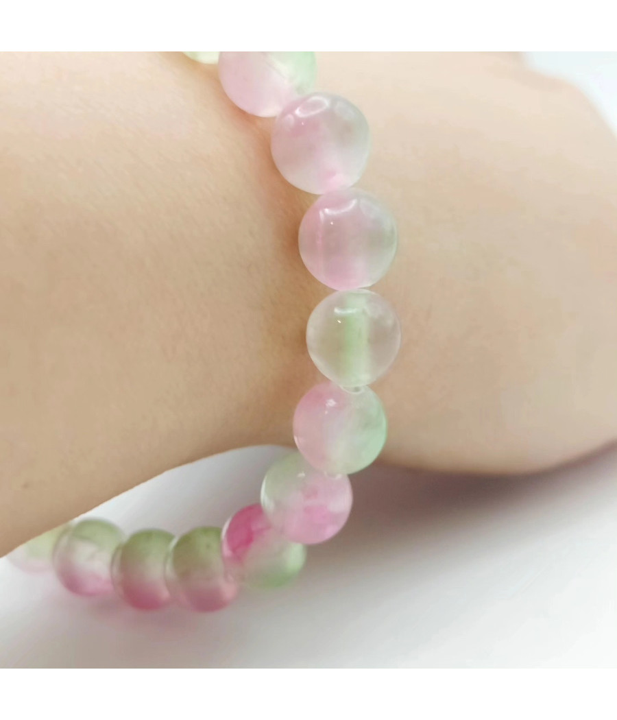 Bracelet extensible en CRISTAL SÉLÉNITE Rose Vert clair| Bracelet de perles en pierre naturelle - perles 8mm