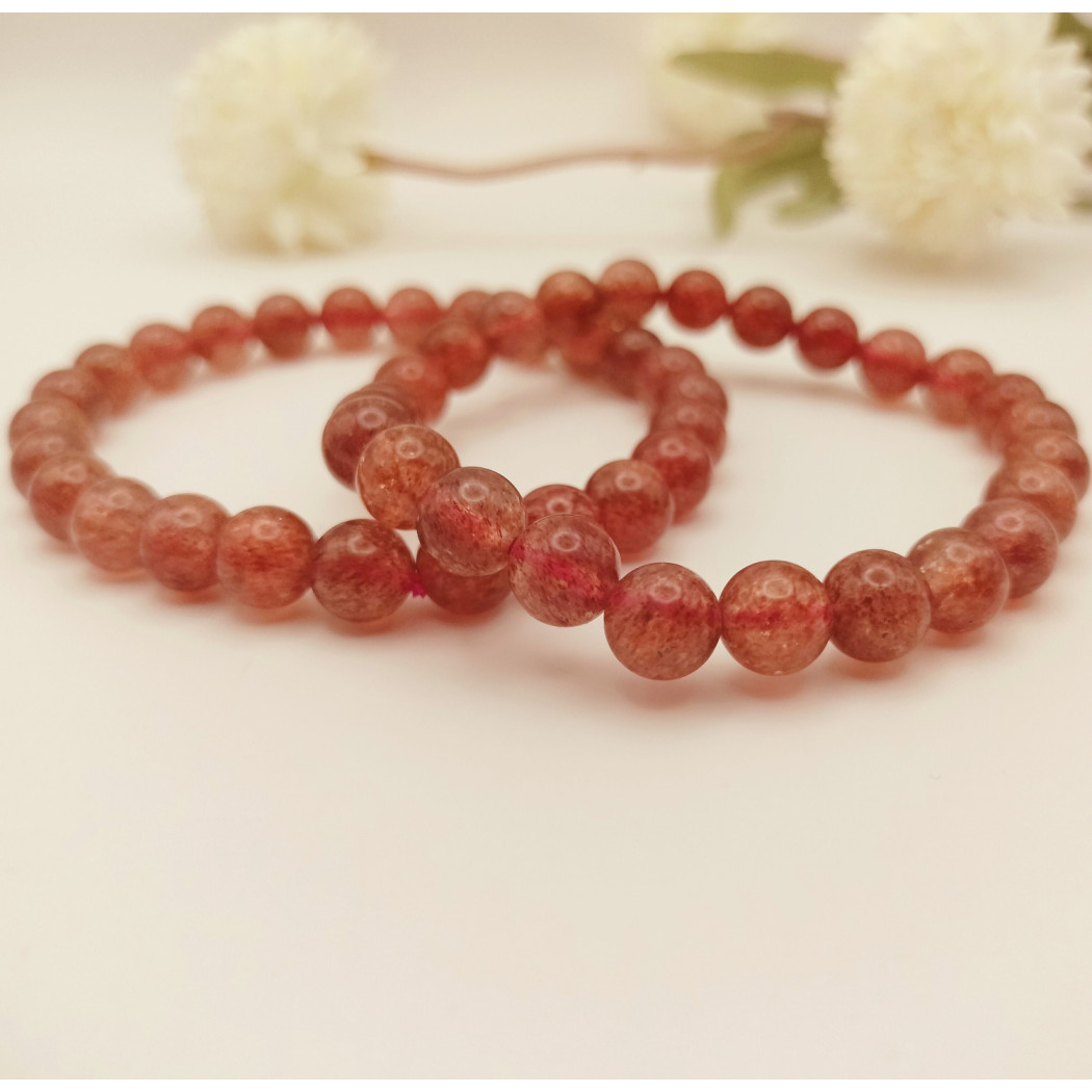 Bracelet extensible en Quartz fraise Starlight naturel | Bracelet de perles en pierre naturelle - perles 8mm