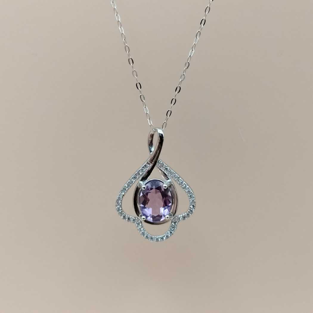 collier en argent s925  avec Pendentif  en améthyste naturelle