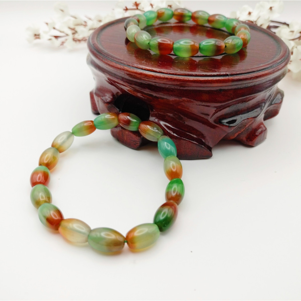 Bracelet extensible en AGATE PAON à bandes - Pierres Naturelles perles 8mm