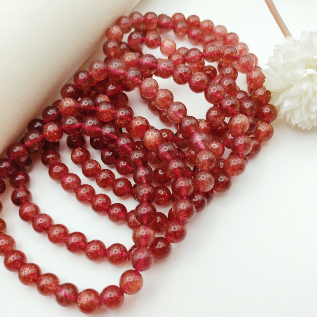 Bracelet extensible en Quartz fraise Starlight naturel | Bracelet de perles en pierre naturelle - perles 8mm