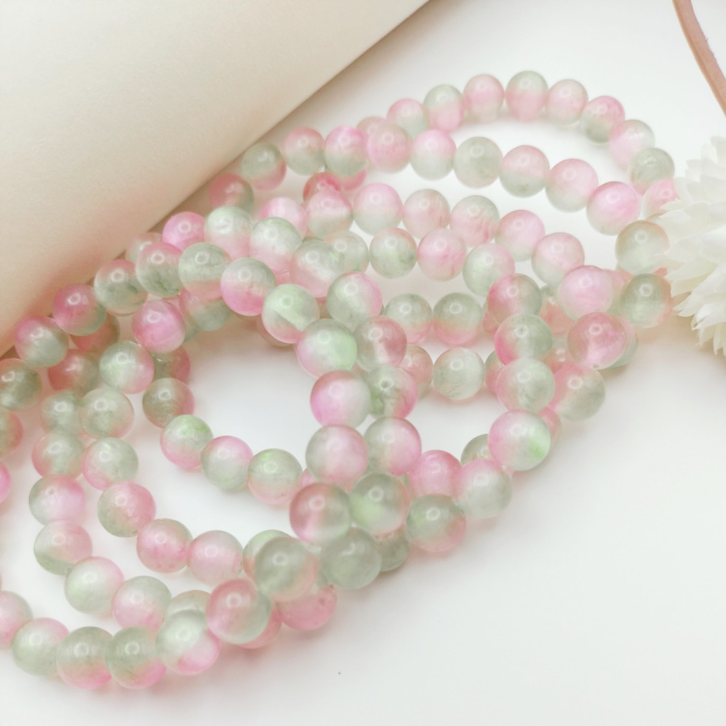 Bracelet extensible en CRISTAL SÉLÉNITE Rose Vert clair| Bracelet de perles en pierre naturelle - perles 8mm