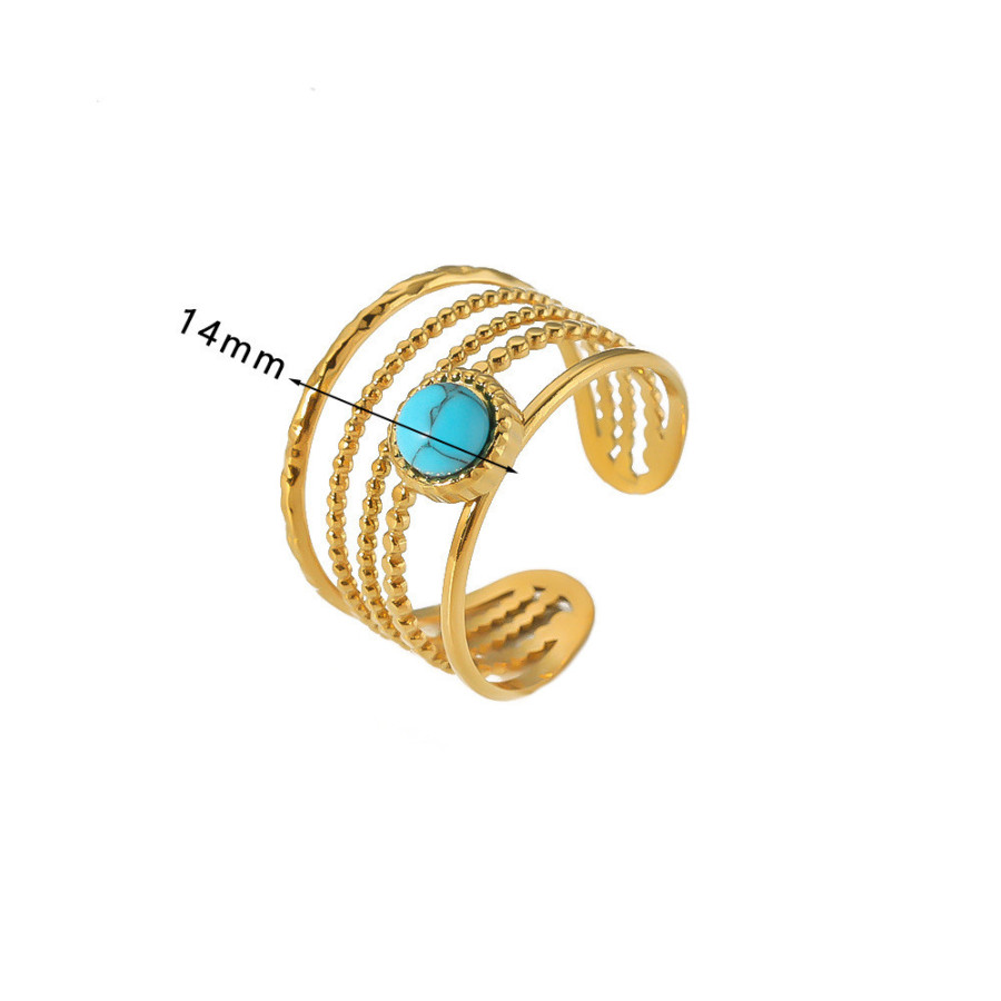 Bague élégante en acier inoxydable plaqué or 18k avec design ajustable et pierre turquoise.