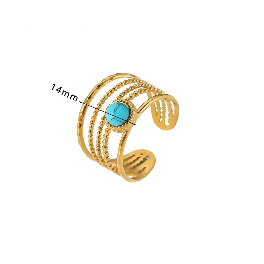 Bague Ajustable avec Pierre Turquoise | Bague en acier inoxydable plaqué or 18k