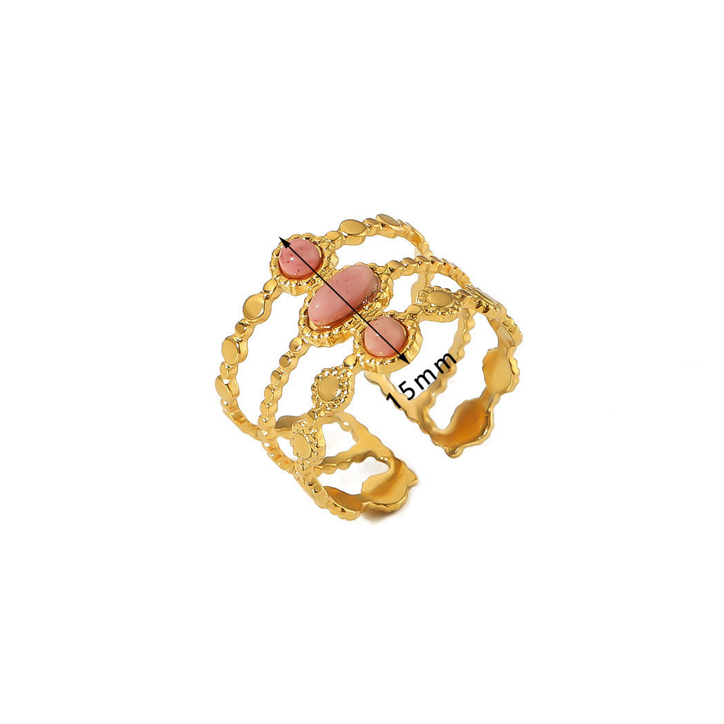 Bague ajustable avec pierres roses | Bague en acier inoxydable plaqué or 18k