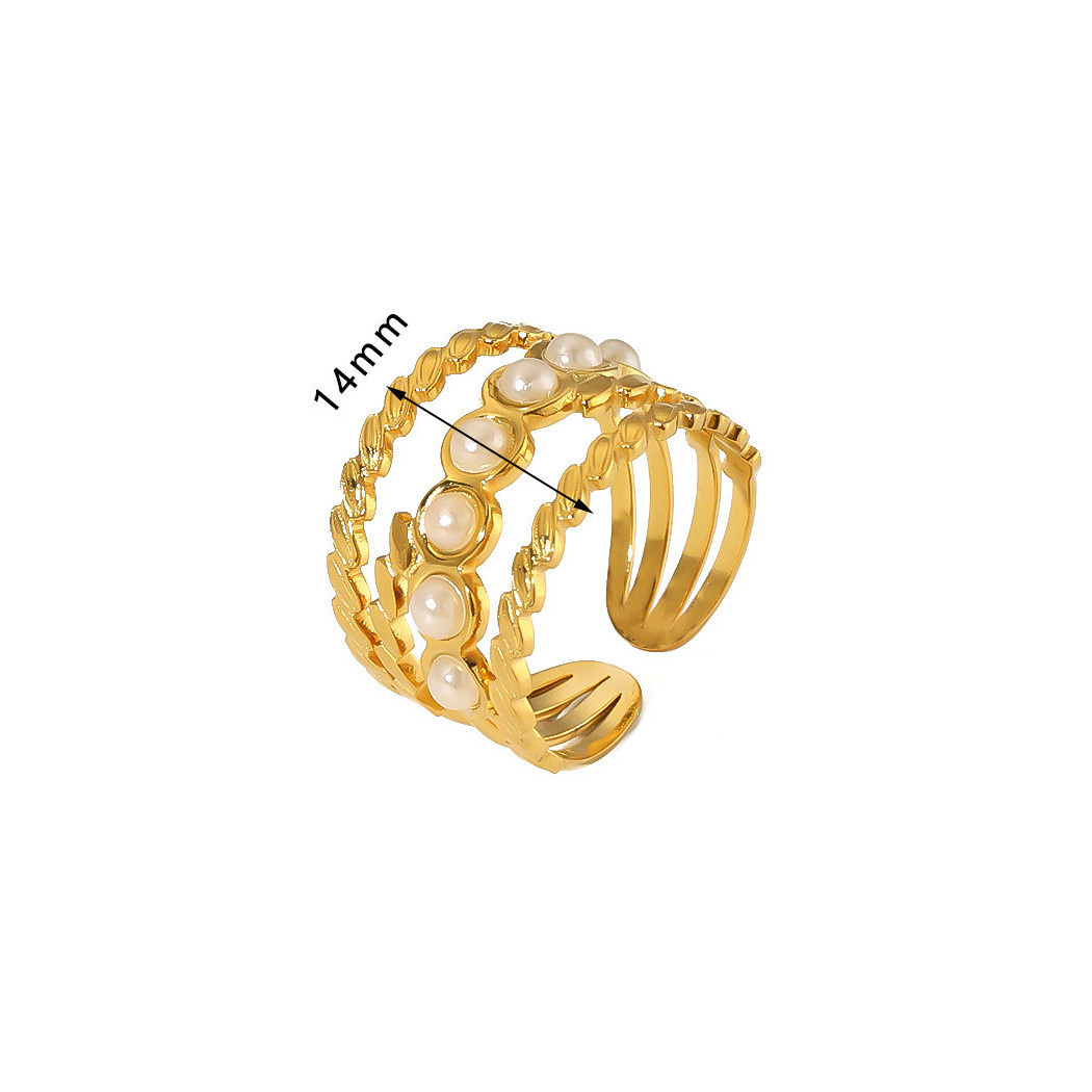 Bague ajustable Multi-Bandes avec Perles | Bague en acier inoxydable plaqué or 18k