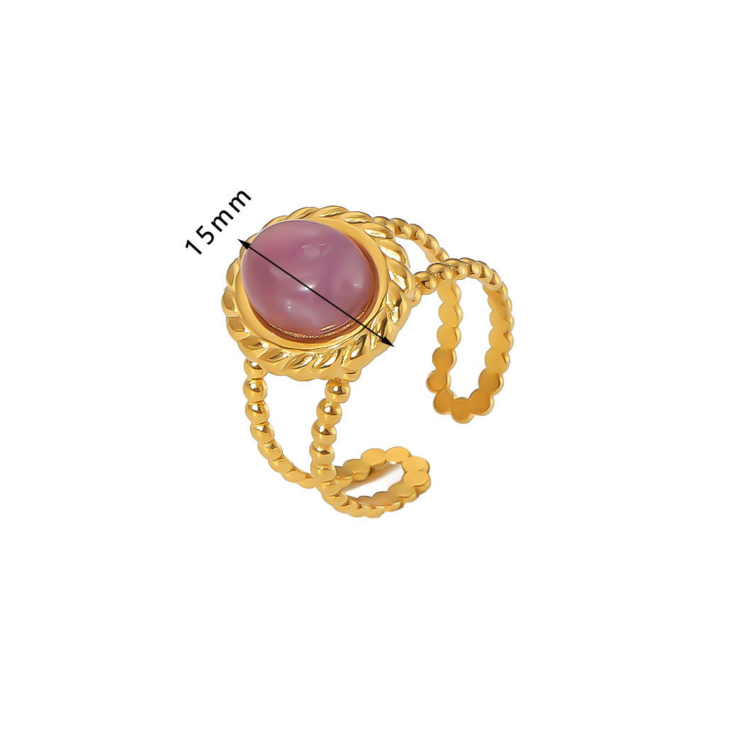 Bague ajustable avec Pierre Rose | Bague en acier inoxydable plaqué or 18k