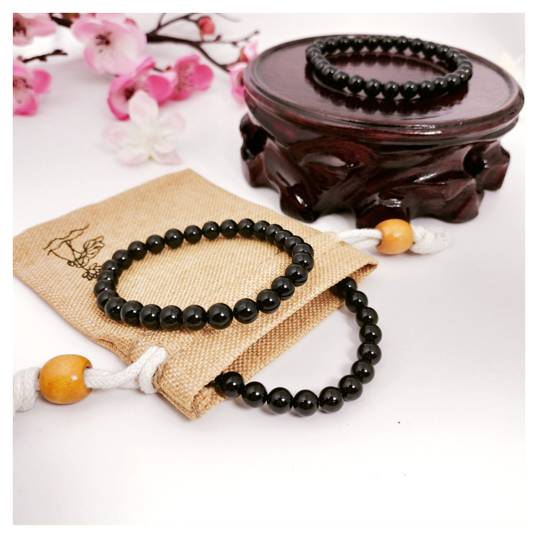 Bracelet extensible en tourmaline noir | Bracelet de perles en pierre naturelle - perles 6mm