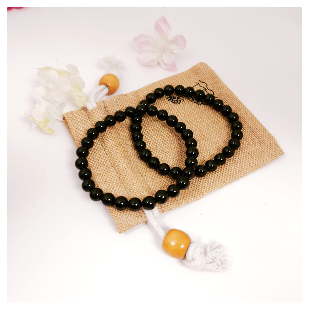 Bracelet extensible en tourmaline noire – Bijou en pierres naturelles - perles 6mm