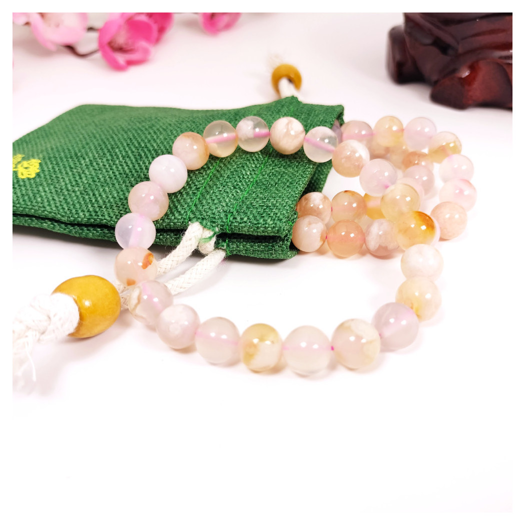 Bracelet extensible en AGATE FLEUR DE CERISIER - Perles Naturelles 8mm