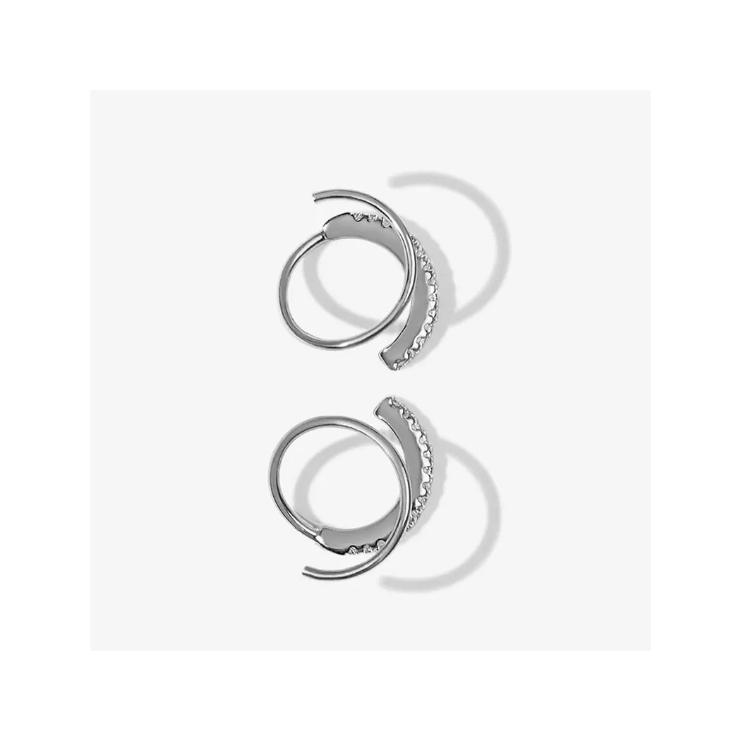 Boucles d'oreilles Argenté anneaux ouverts sertis de zircons | Boucles d'Oreilles en argent sterling S925