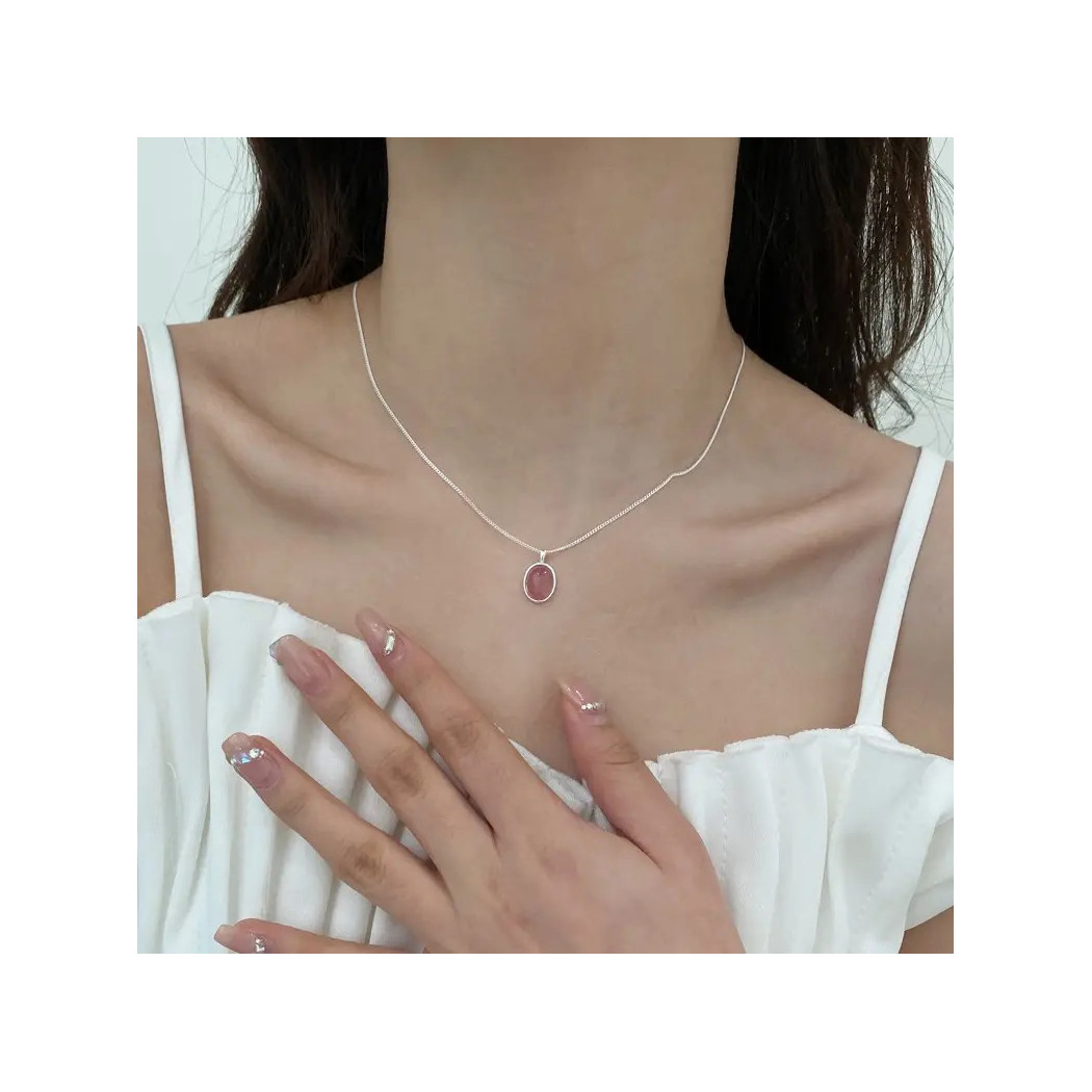 Collier Fraîcheur Éclatante – Argent S925 & Cristal de Quartz Fraise