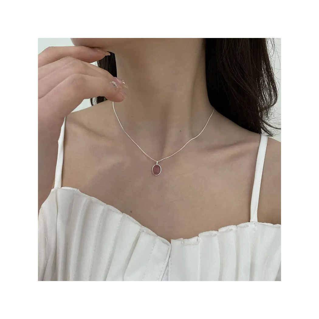 Collier Fraîcheur Éclatante – Argent S925 & Cristal de Quartz Fraise