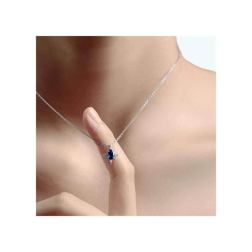 Collier en argent sterling S925 avec pendentif ovale zircon bleu