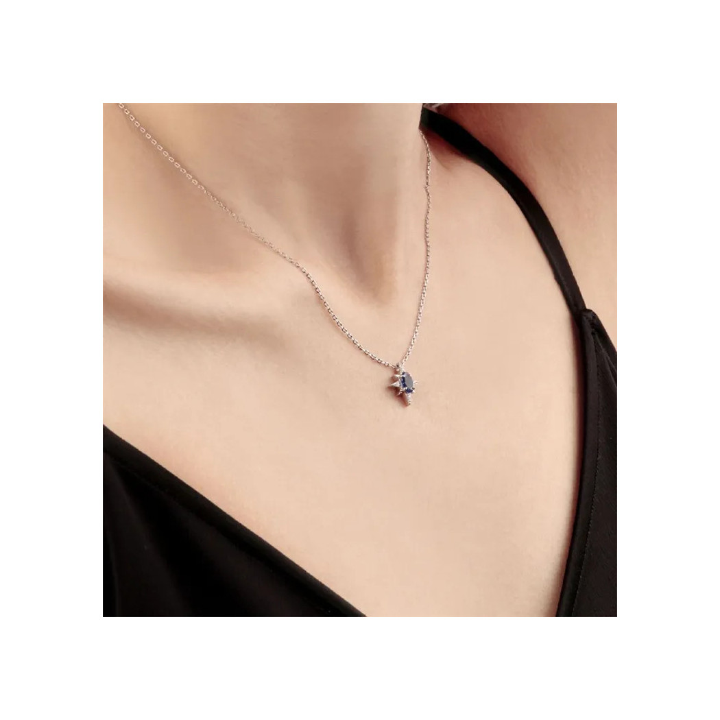 Collier en argent sterling S925 avec pendentif ovale zircon bleu