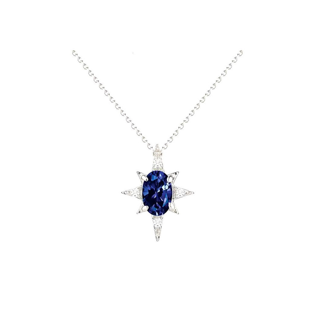 Collier en argent sterling S925 avec pendentif ovale zircon bleu