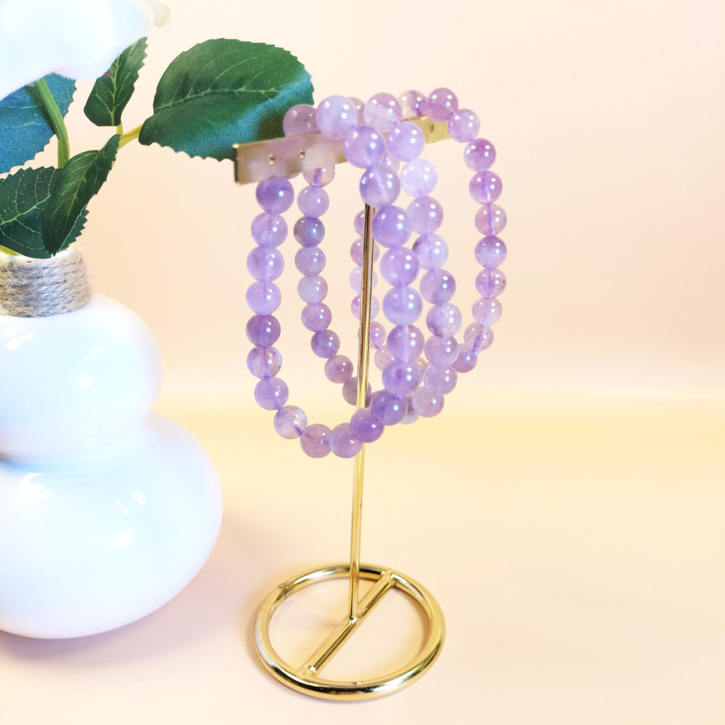 Bracelet Extensible en Jade Violet - Perles Naturelles 8mm