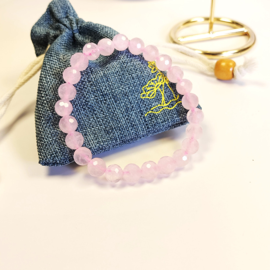 Bracelet extensible en Quartz Rose | Bracelet de perles en pierre naturelle - perles 8mm