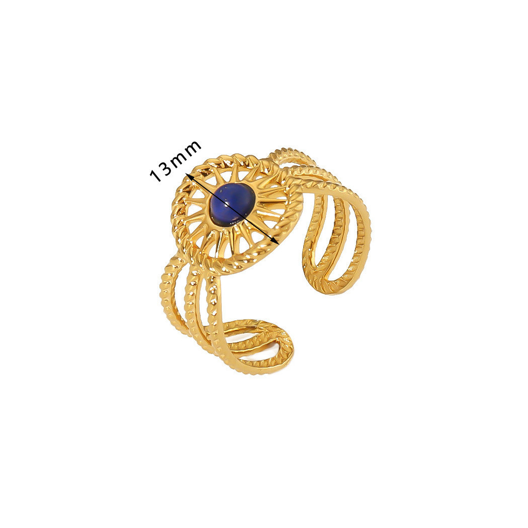 Bague ajustable "Rosace Impériale avec Pierre Bleue | Bague en acier inoxydable plaqué or 18k