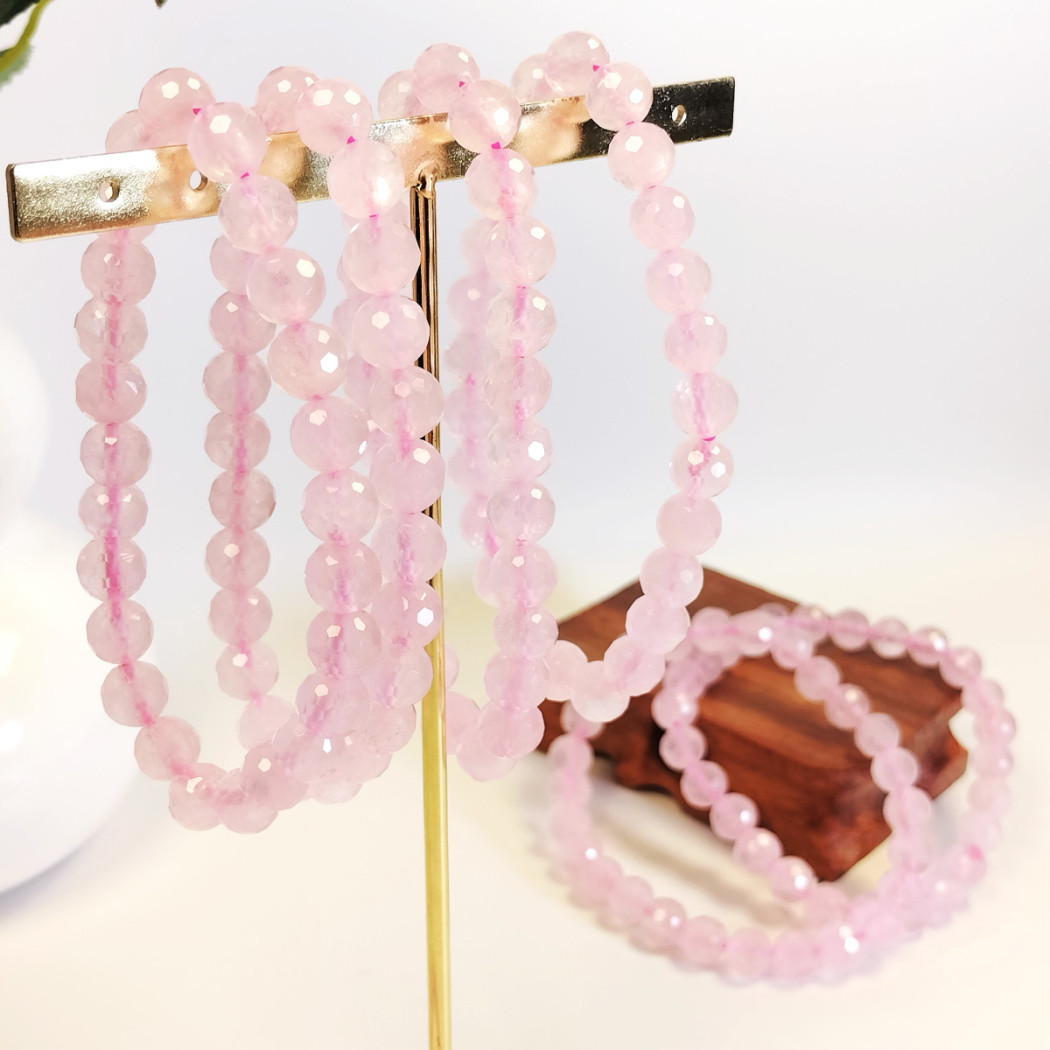 Bracelet extensible en Quartz Rose | Bracelet de perles en pierre naturelle - perles 8mm