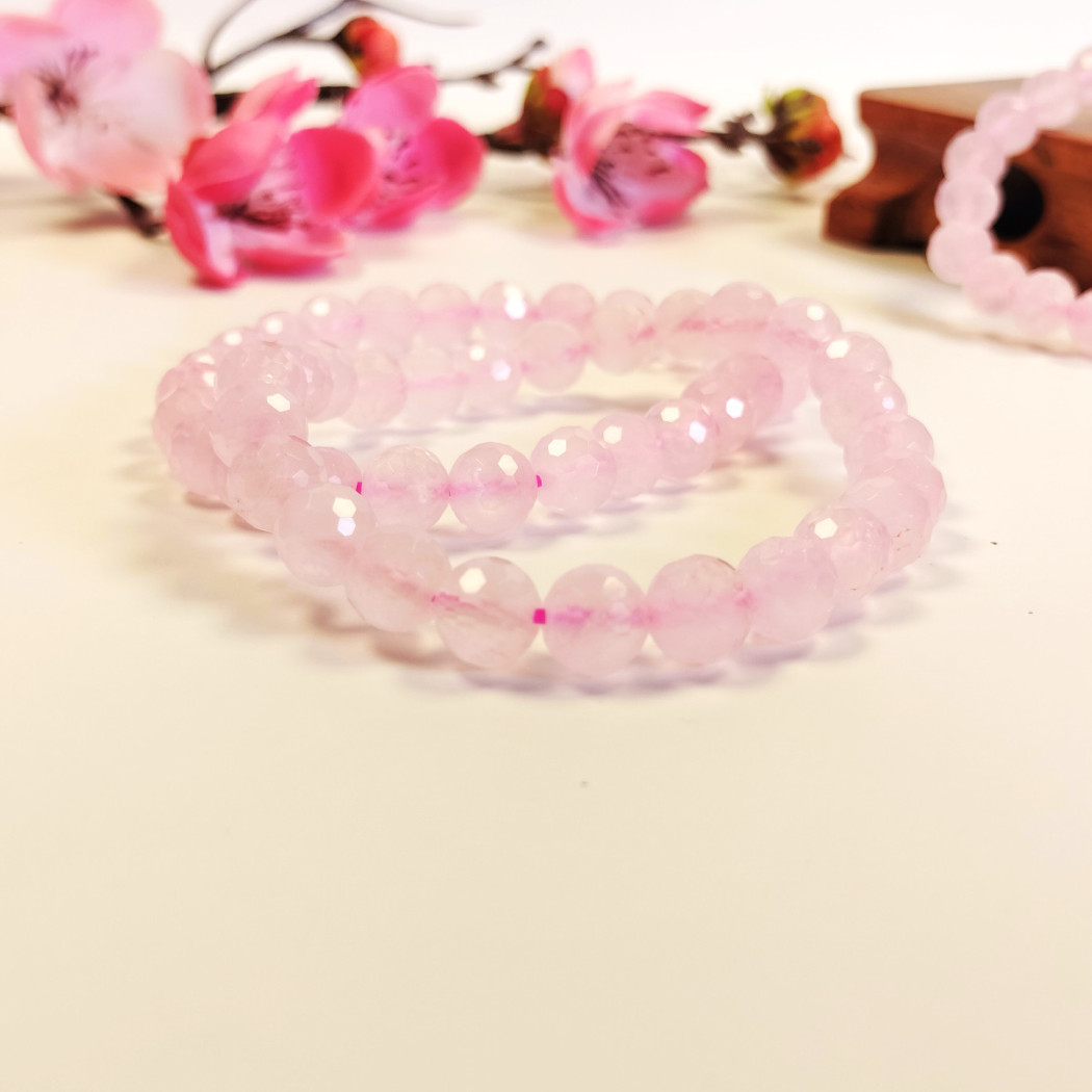 Bracelet extensible en Quartz Rose | Bracelet de perles en pierre naturelle - perles 8mm