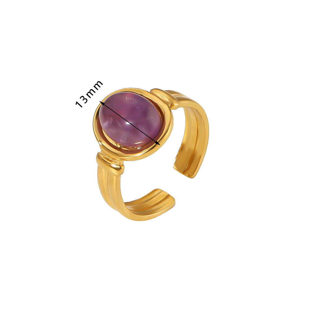 Bague ajustable avec Pierre Violet Centrale | Bague en acier inoxydable plaqué or 18k