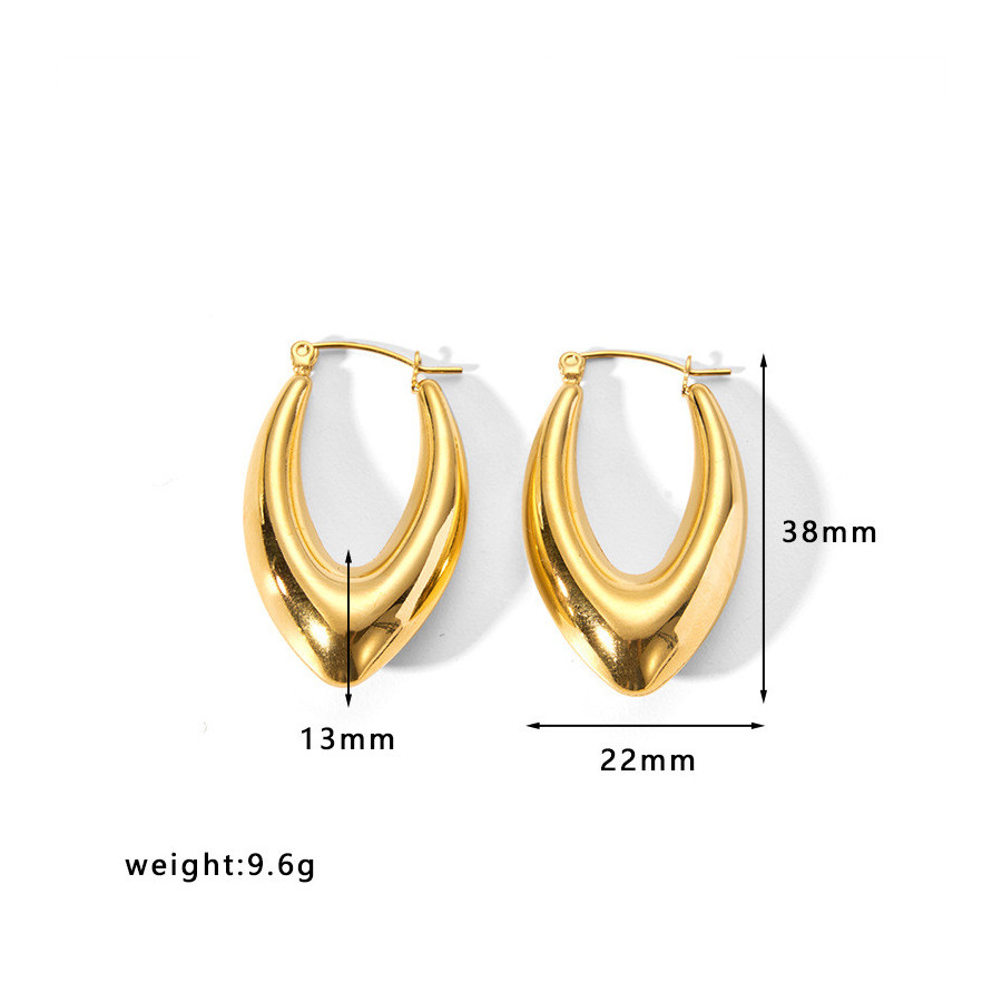 Boucles d’oreilles Ovales Incurvées En Acier Titane Inoxydable Plaqué Or 18K