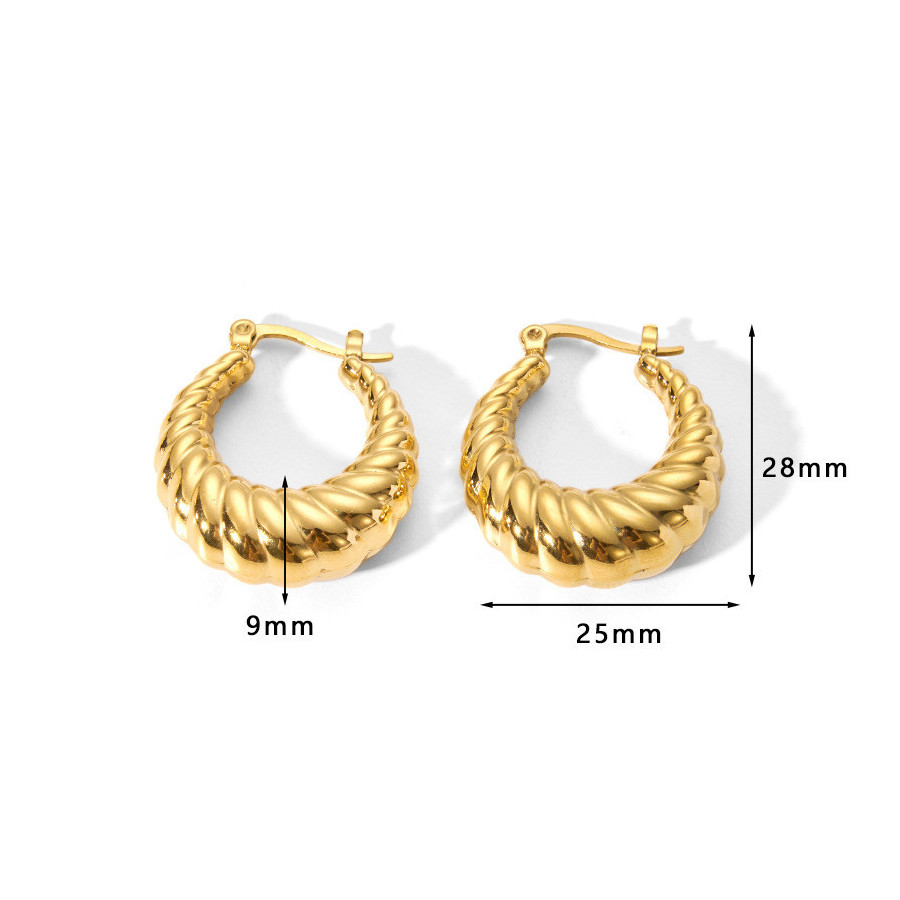 Boucles d'oreilles Torsade à Clip en Acier Titane Inoxydable Plaqué Or 18K