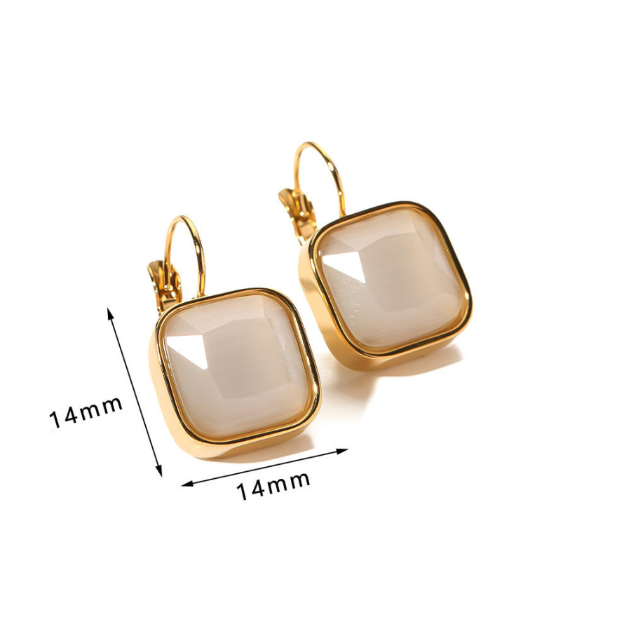 Boucles d'oreilles Carré d’Opale Blanche en Acier Inoxydable Plaqué Or 18K