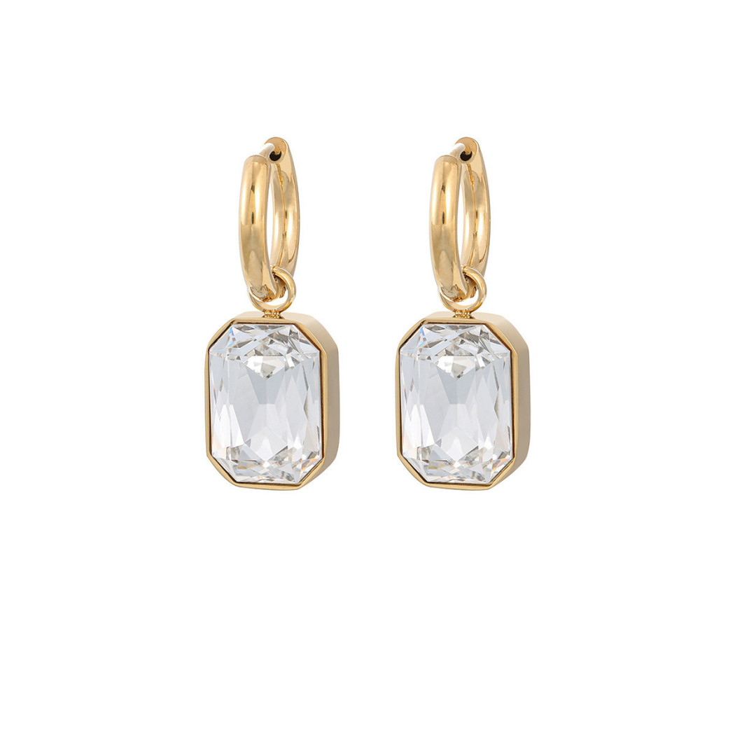 Boucles d’oreilles rectangulaires zircon  - acier inoxydable plaqué or