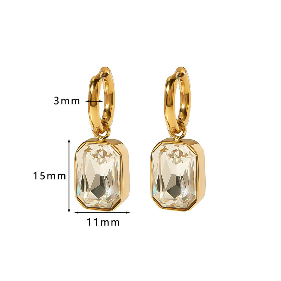 Boucles d’oreilles rectangulaires zircon  - acier inoxydable plaqué or