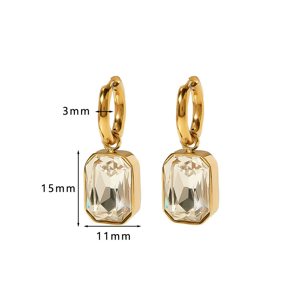 Boucles d’oreilles rectangulaires zircon  - acier inoxydable plaqué or