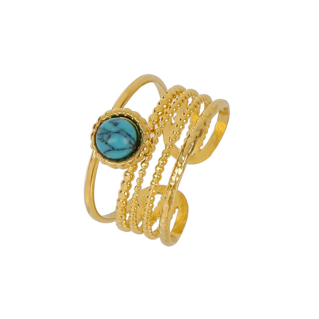 Bague Ajustable avec Pierre Turquoise | Bague en acier inoxydable plaqué or 18k