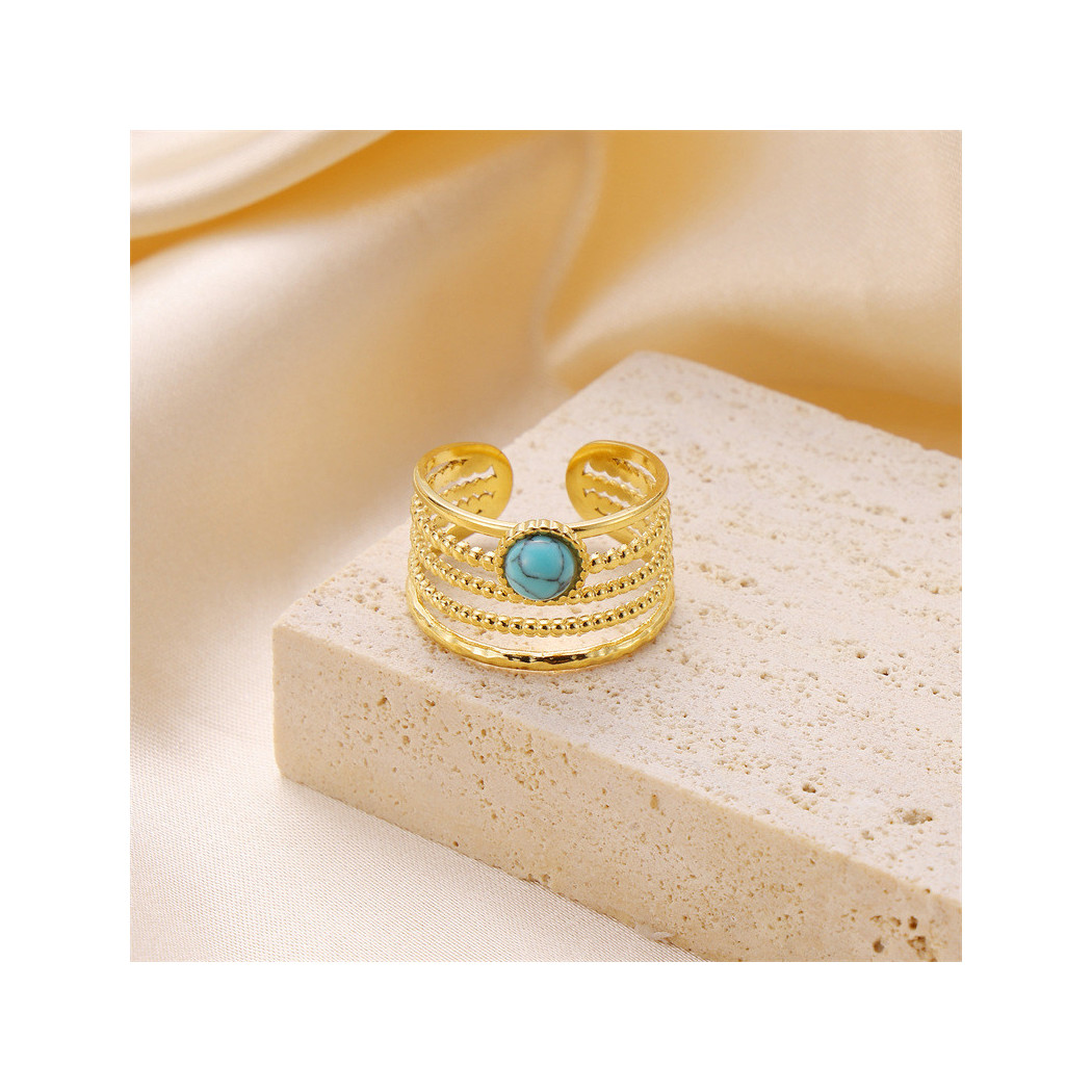 Bague Ajustable avec Pierre Turquoise | Bague en acier inoxydable plaqué or 18k