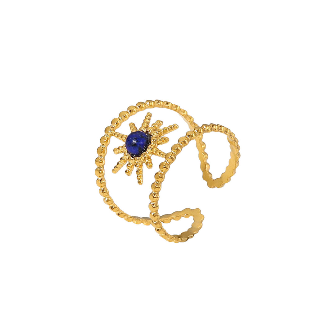 Bague ajustable Avec Pierre Bleu| Bague en acier inoxydable plaqué or 18k