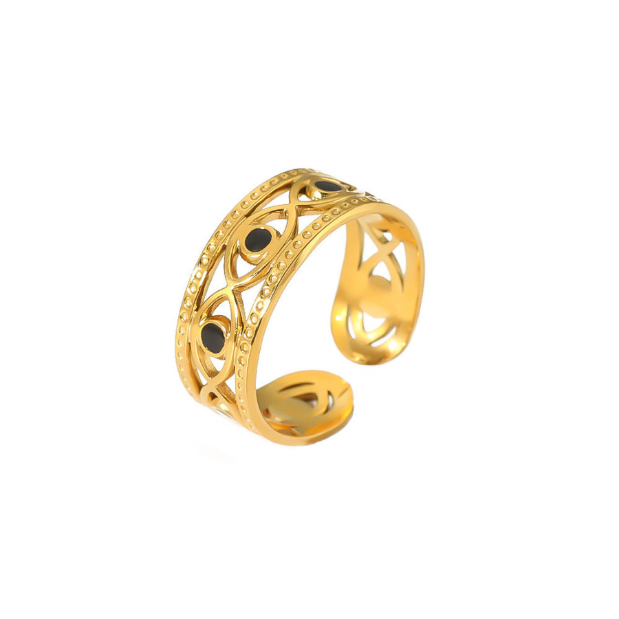 Bague ajustable avec motifs géométriques et pierres | Bague en acier inoxydable plaqué or 18k