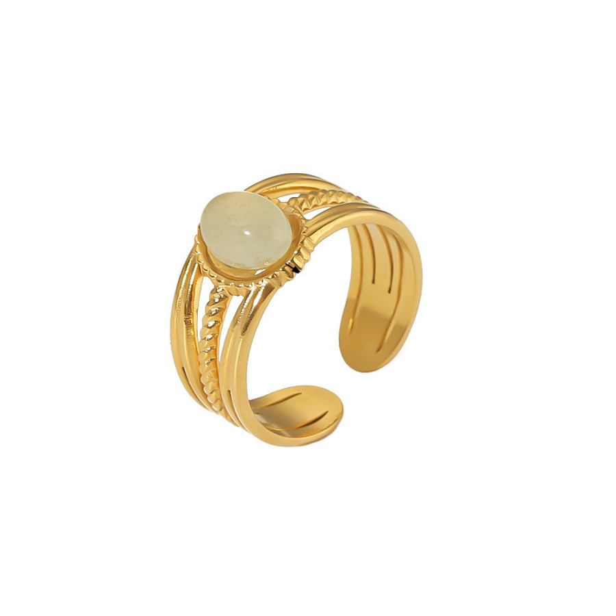 Bague ajustable avec Pierre jaune clair | Bague en acier inoxydable plaqué or 18k