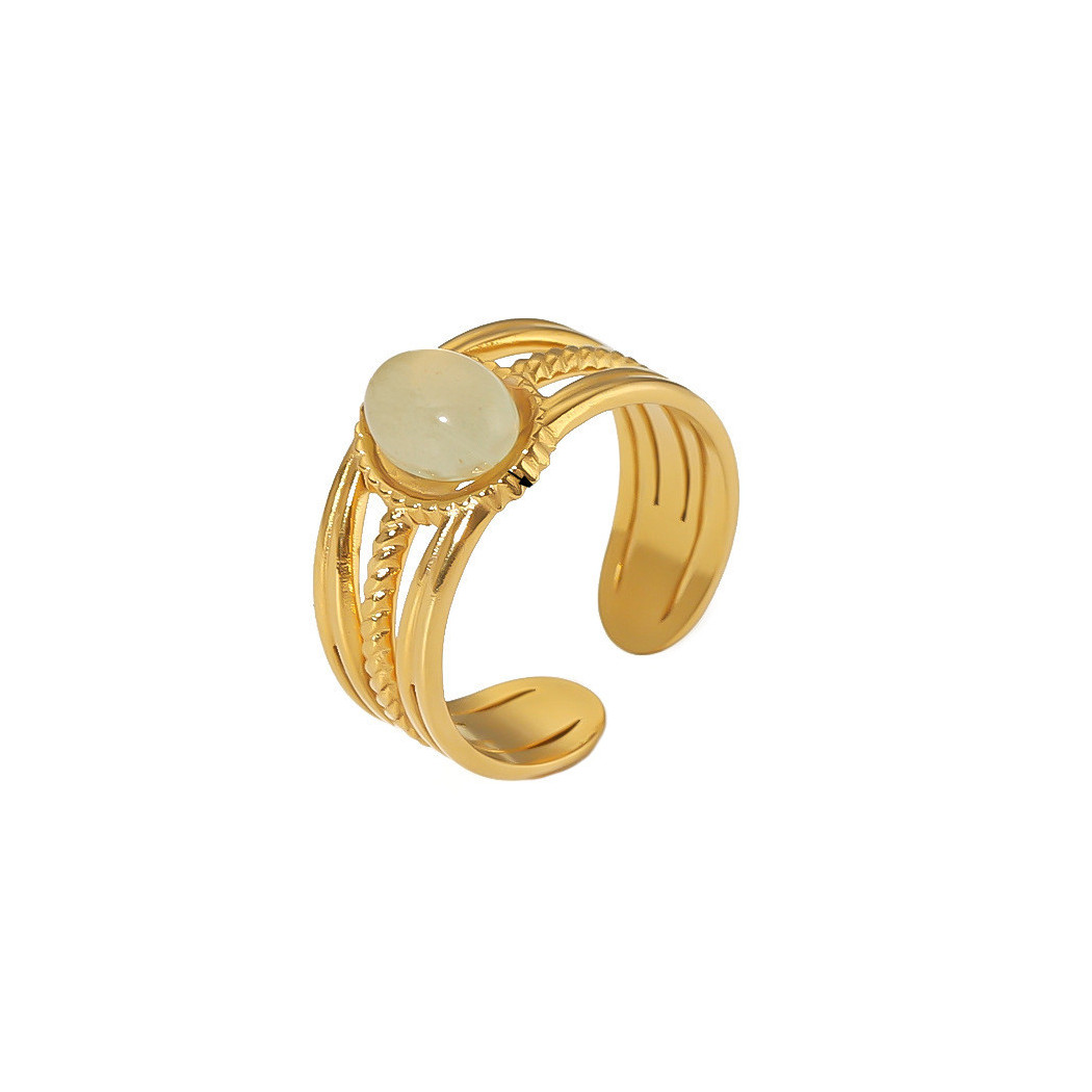 Bague ajustable avec Pierre jaune clair | Bague en acier inoxydable plaqué or 18k