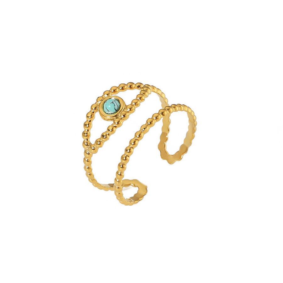 Bague ajustable Hélice Dorée avec Pierre Turquoise | Bague en acier inoxydable plaqué or 18k