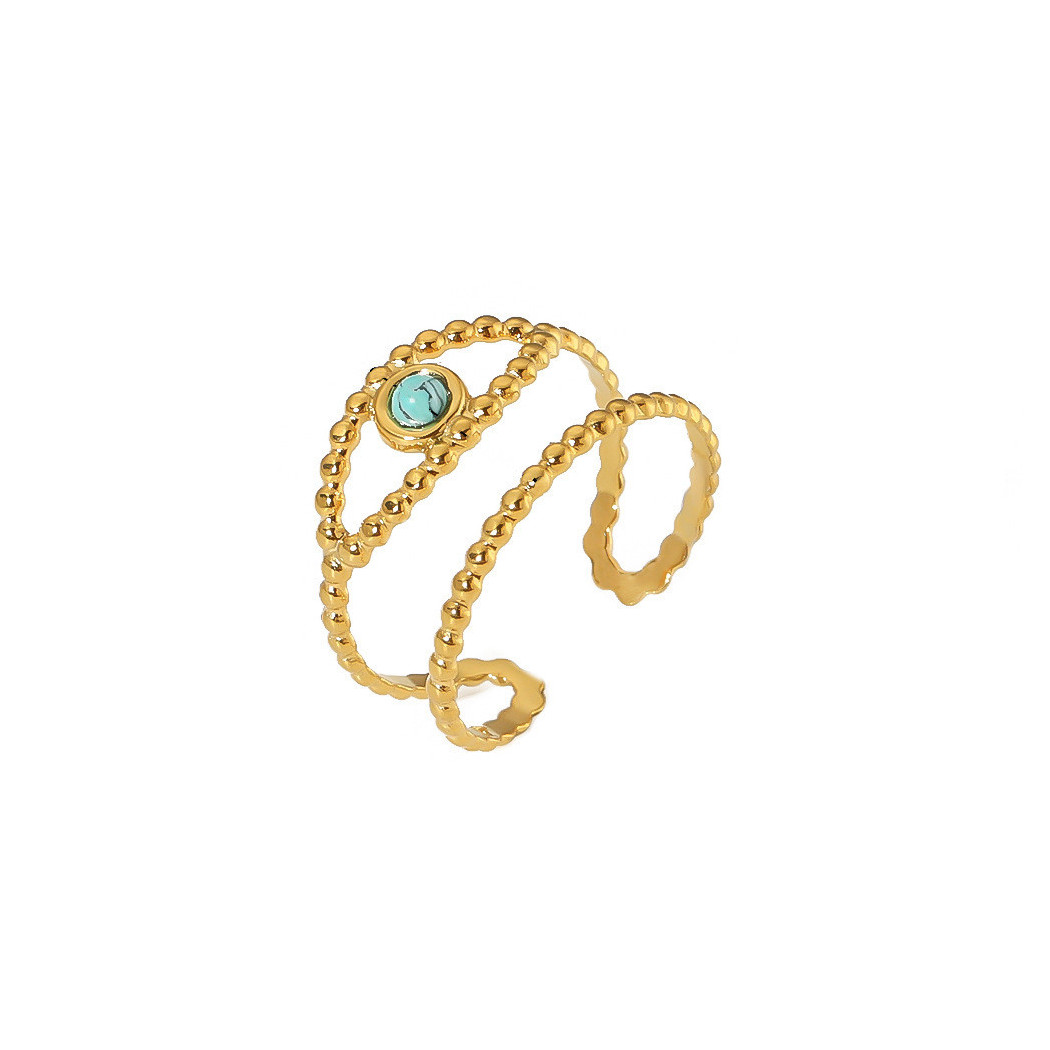 Bague ajustable Hélice Dorée avec Pierre Turquoise | Bague en acier inoxydable plaqué or 18k