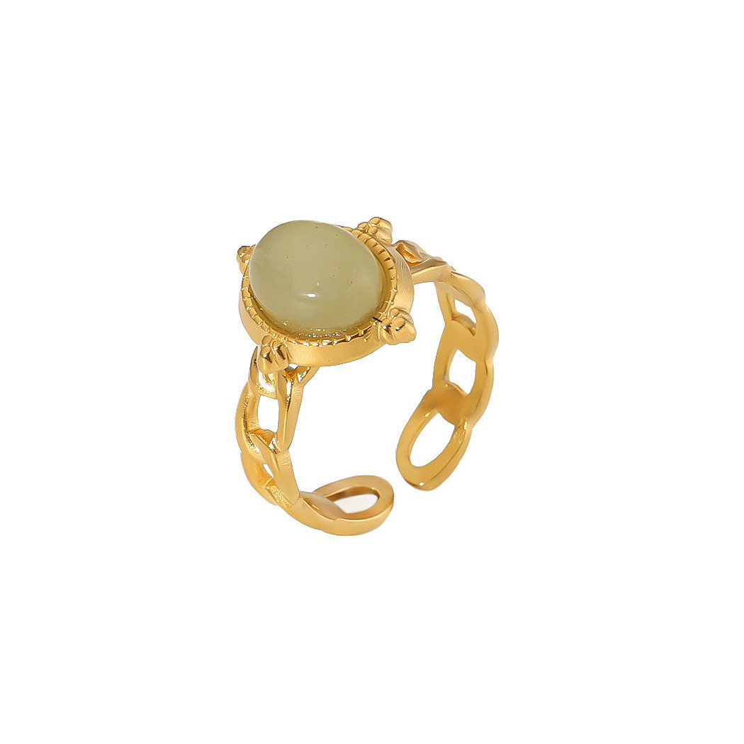 Bague ajustable Élégance Ornée de Pierre de Lune | Bague en acier inoxydable plaqué or 18k