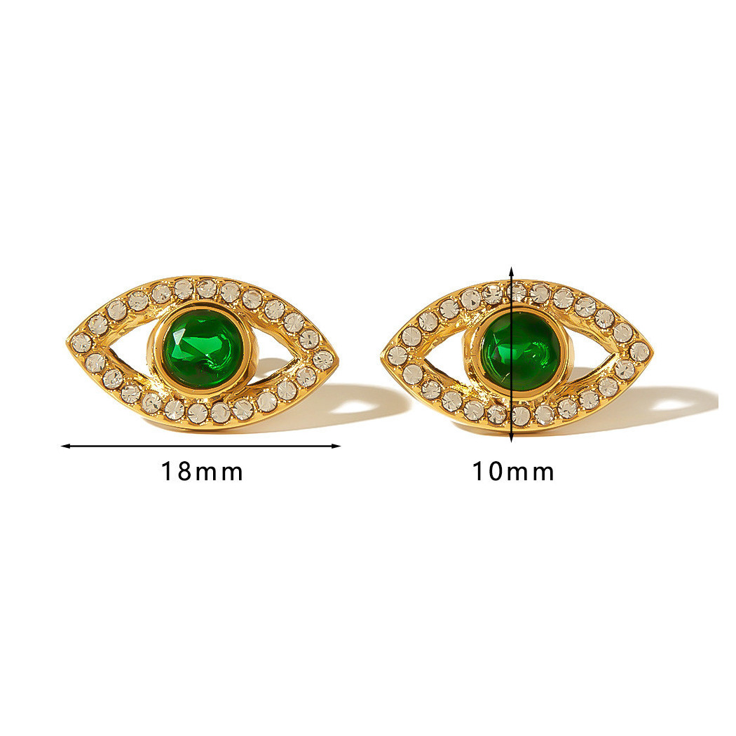 Boucles d'oreilles Œil Émeraude en Acier Titane Inoxydable Plaqué Or 18K