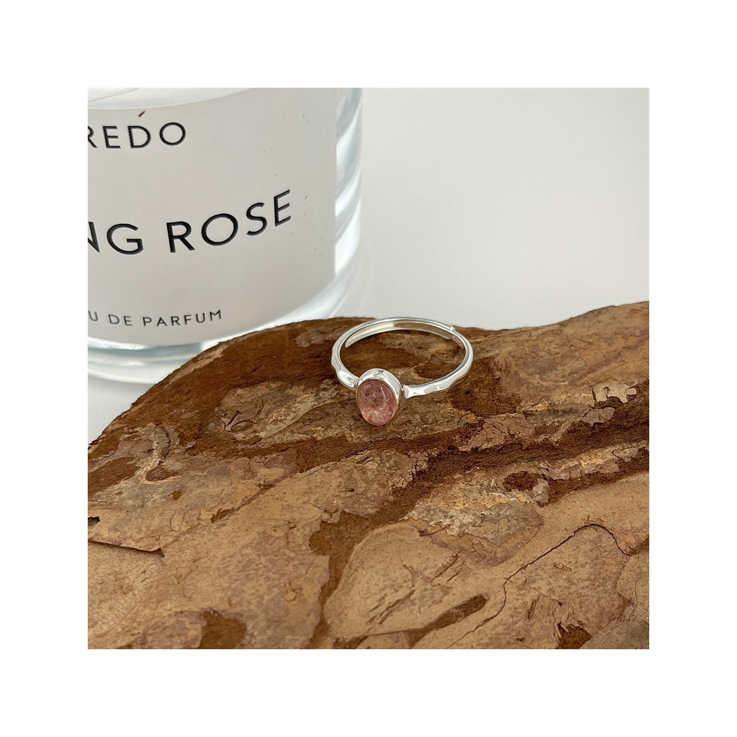 Bagues  incrustée d' ovales en cristal rose de fraise | Bague ajustable en argent sterling S925