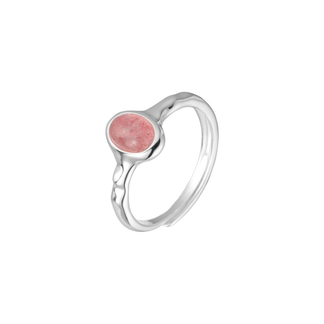 Bagues  incrustée d' ovales en cristal rose de fraise | Bague ajustable en argent sterling S925