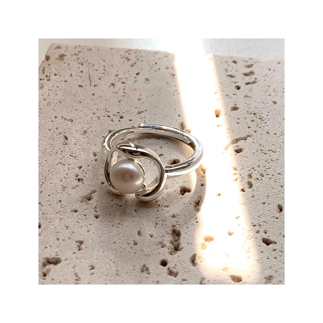 Bague incrustée de perles d'eau | Bague ajustable en argent sterling S925