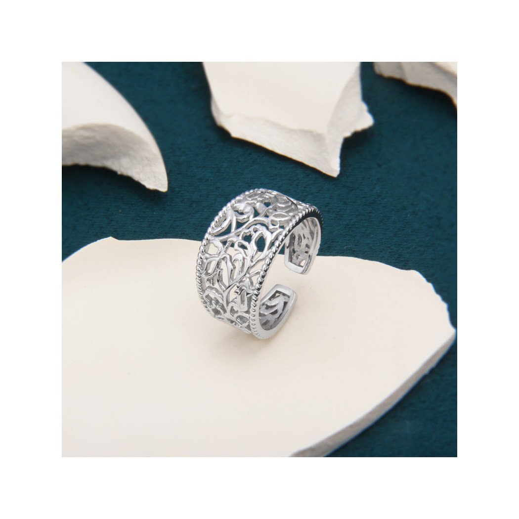 Bague creuse à motif fleur | Bague ajustable en argent sterling S925