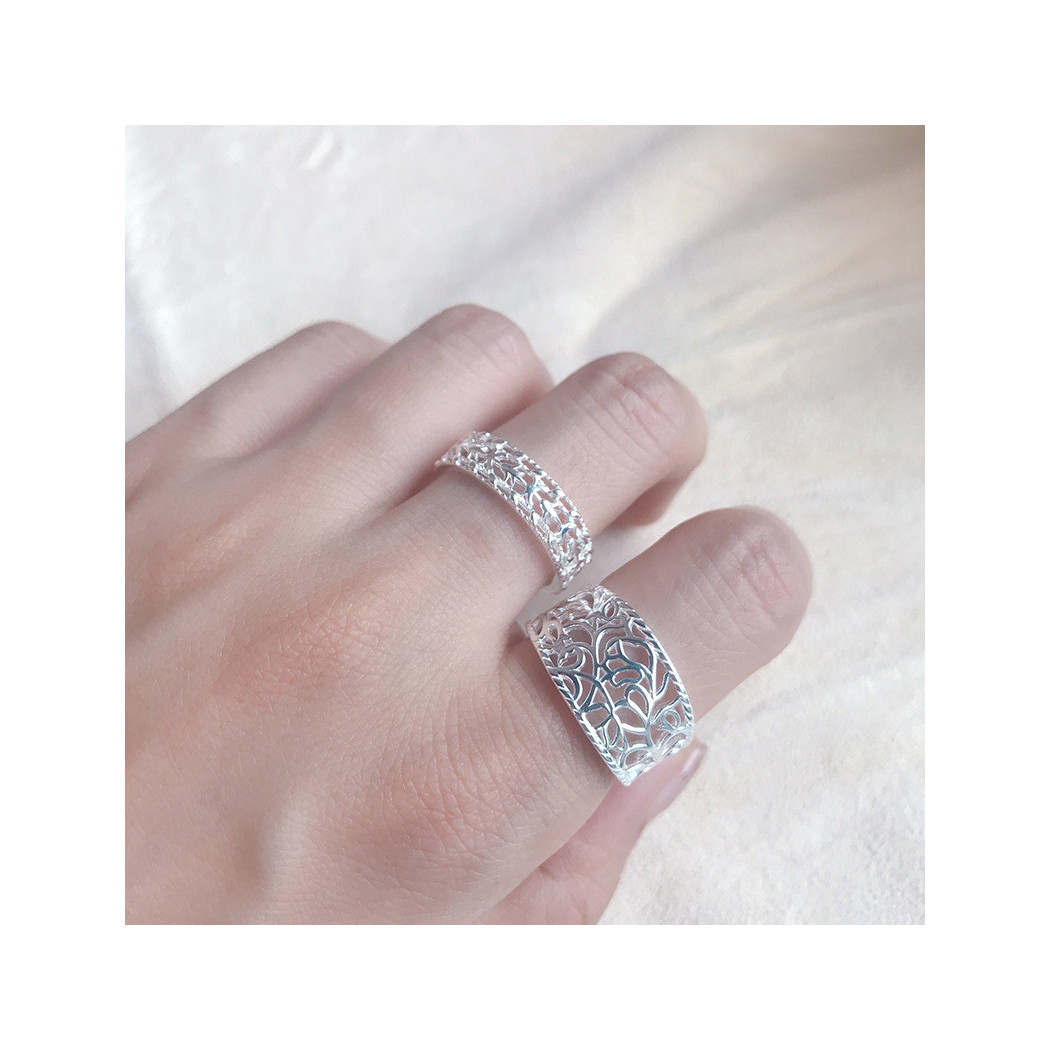 Bague creuse à motif fleur | Bague ajustable en argent sterling S925