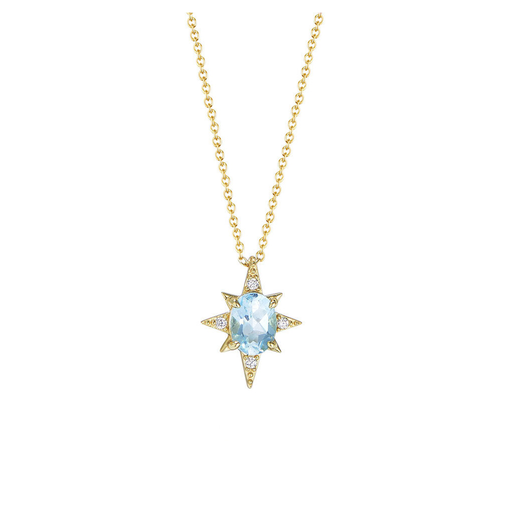 Collier Argent avec pendentif  Étoile Mystique en zircon bleu ciel en ovale | Collier en argent sterling S925 plaqué or