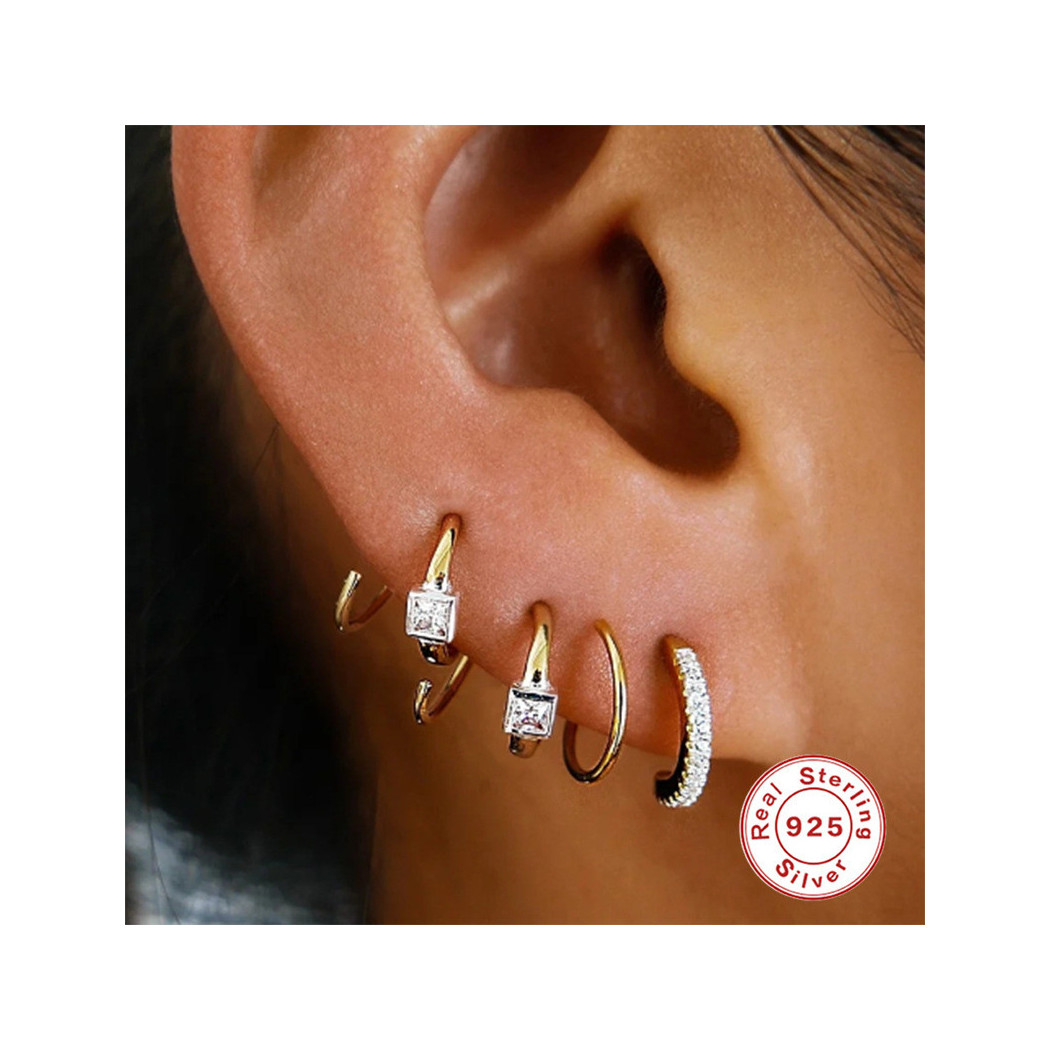 Boucles d'oreilles Argenté anneaux ouverts sertis de zircons | Boucles d'Oreilles en argent sterling S925