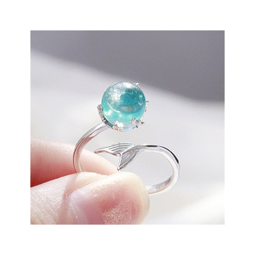 Bague sirène en cristal naturel bleu | Bague ajustable en argent sterling S925